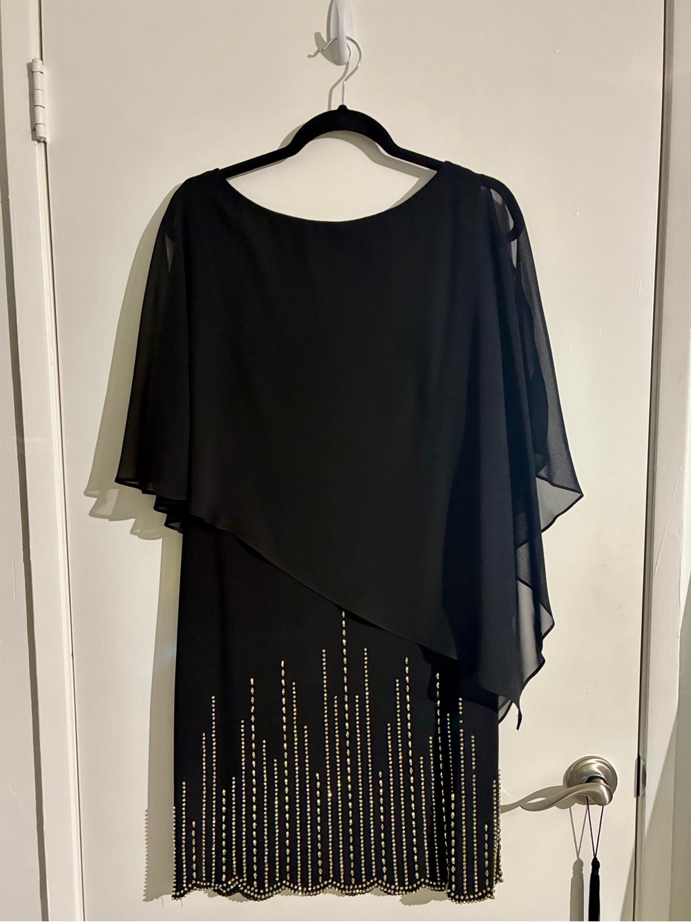 Xscape Black Midi Dress with Gold Beaded Hem